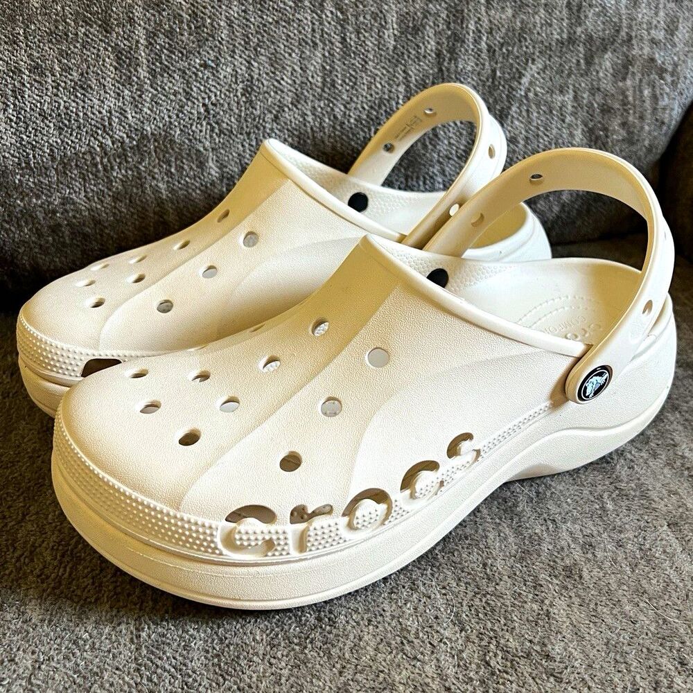 Crocs White Platform Clog Sandals Womens US 10 Slip-On Lightweight Comfort